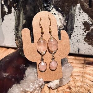 🪄Handmade by me 🪄Dangle Earrings - Gold Plated Wire Wrapped Pink Gem Like Beads